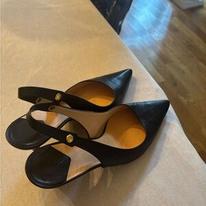 Louis Vuitton Black Leather Slingback Heels